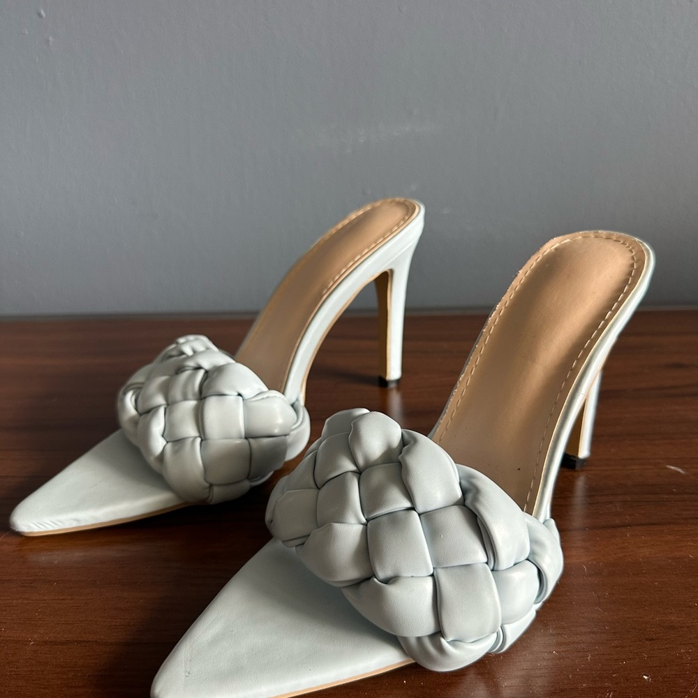 Blue High Stiletto Heels with Woven Upper
